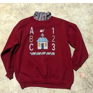 Vintage Red Teacher Sweatshirt ABC 123 Ashley Hill Medium